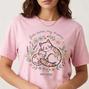 Custom Mom Shirt With Personalized Text And Year Floral Mama Cat Patchwork
